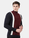 T-Base Men Maroon & White Colourblocked Pullover