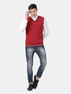 T-Base Men Red Half Sleeve Sweater Vest