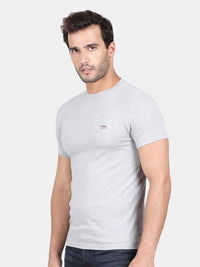 T-Base Men Grey Solid Slim Fit T-Shirt