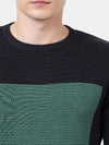 T-Base Men Navy Blue & Green Striped Pullover