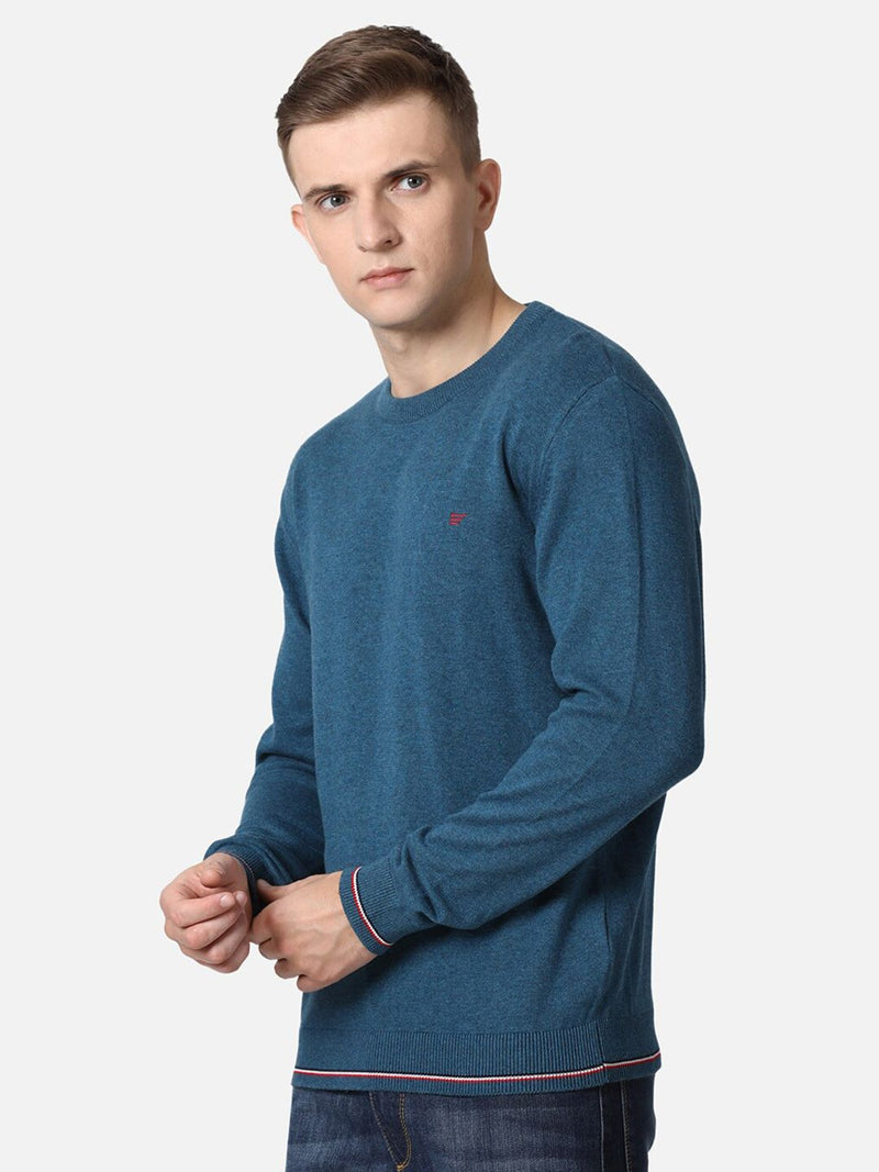 T-Base Men Blue Solid Cotton Pullover