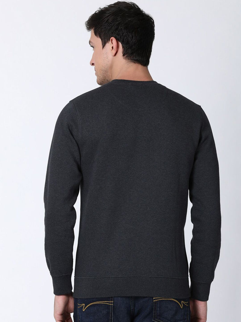 T-Base Men Grey & Blue Printed Sweatshirt