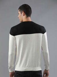 T-Base Men Black & White Colourblocked Pullover