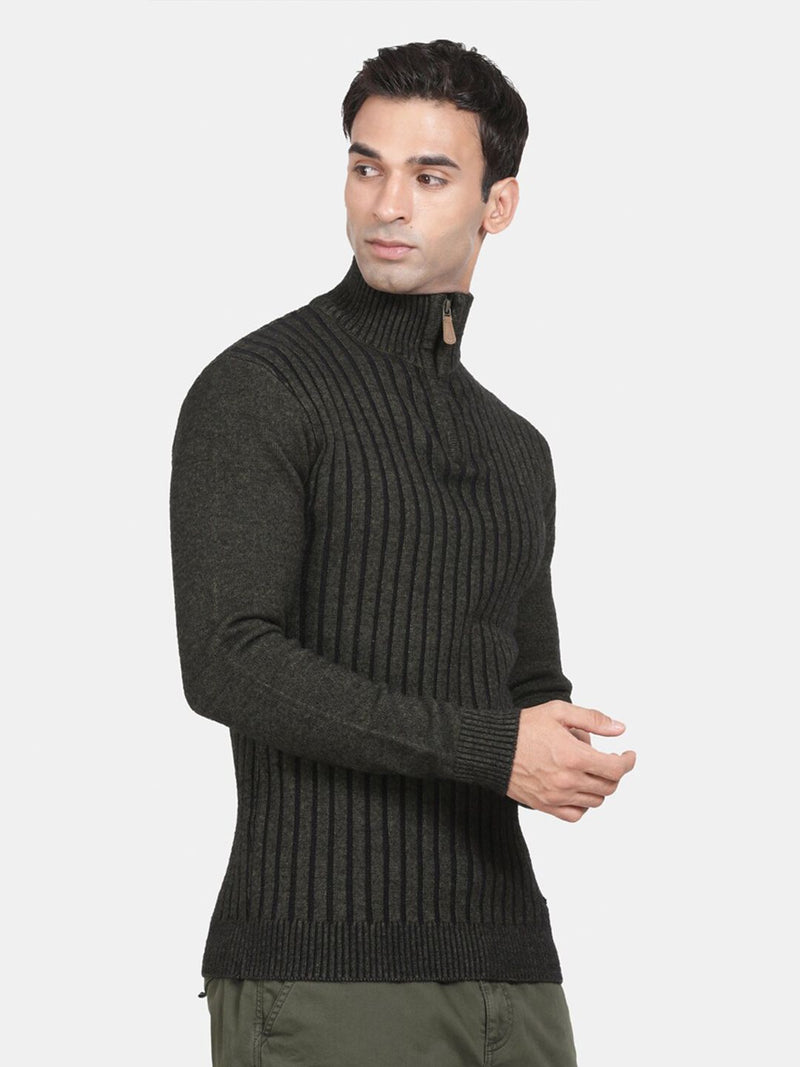 T-Base Striped Turtle Neck Acrylic Pullover