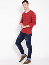 T-Base Men Orange & Blue Striped Pullover Sweater