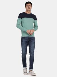 Crew Neck Full Sleeve Ocean Wave Color Blocked Pullover