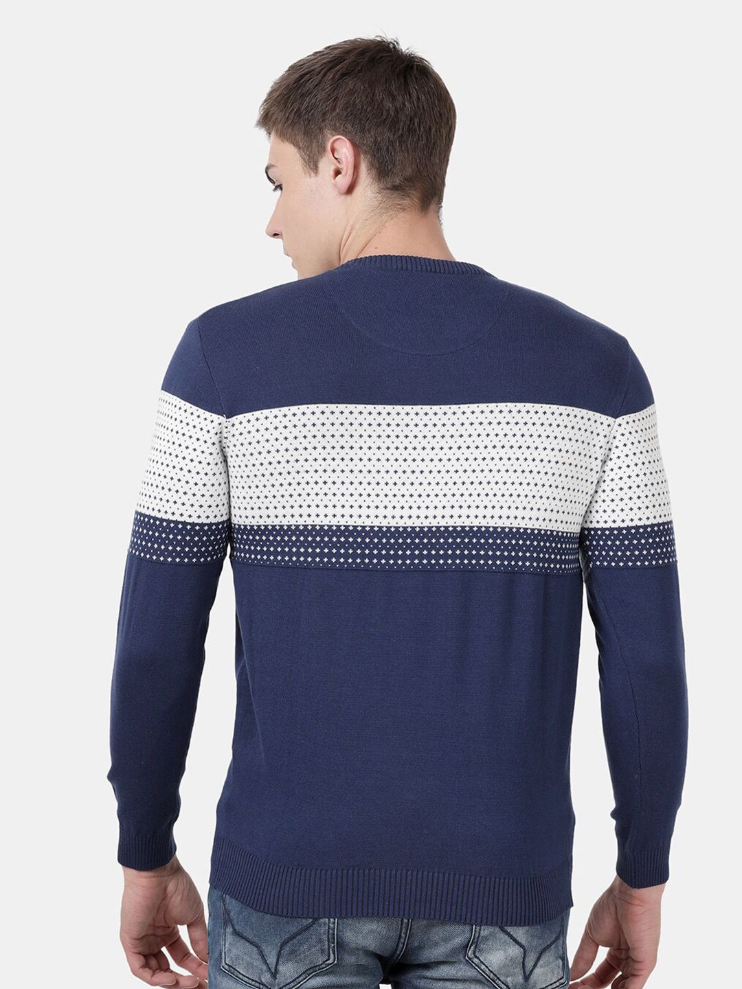 T-Base Men Blue & White Striped Pullover