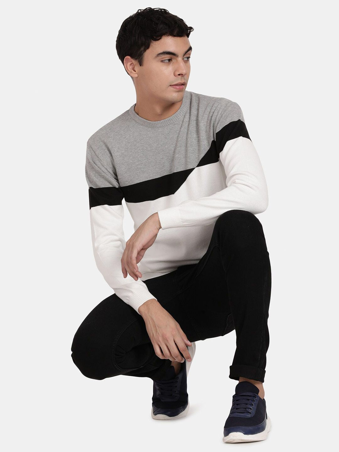 T-Base Colourblocked Cotton Pullover Sweater