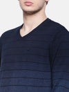 T-Base Men Blue & Grey Striped Sweater