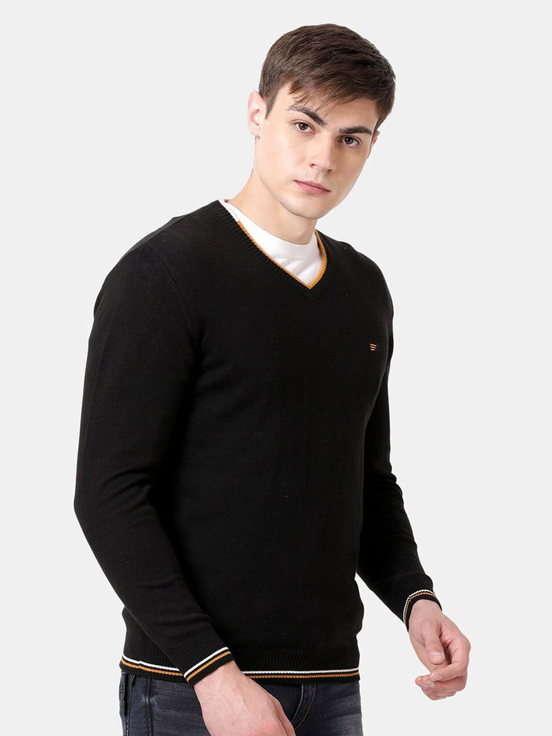 T-Base Men Solid Black Pullover