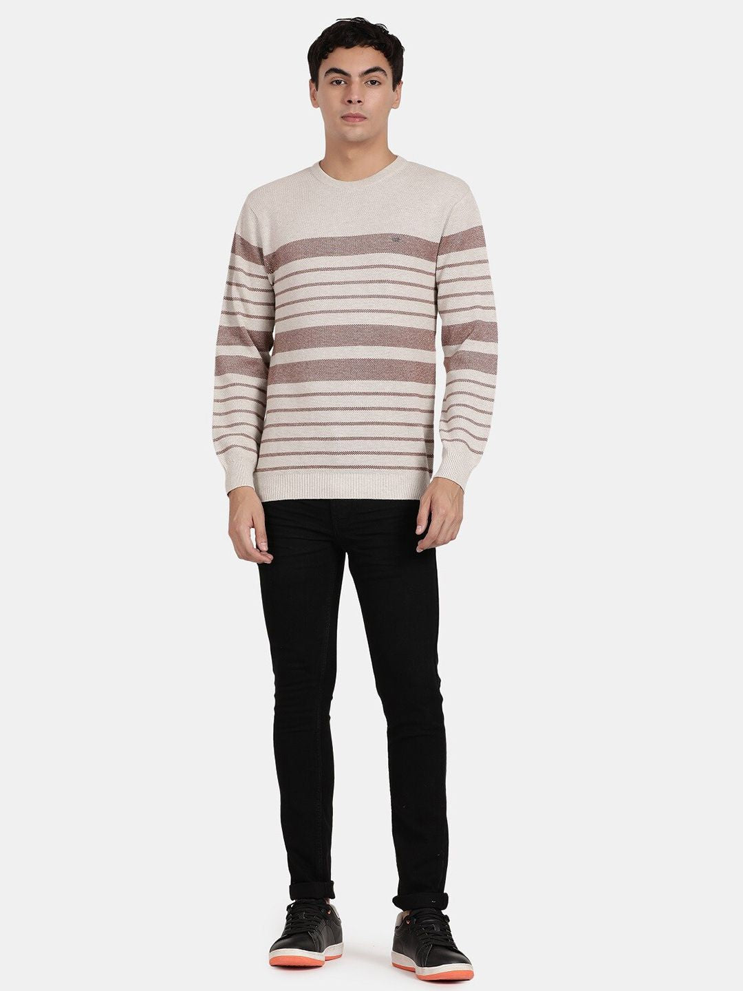 T-Base Horizontal Striped Pullover Cotton Sweatshirt