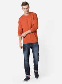 T-Base Men Rust Solid Cotton Pullover