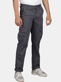 T-Base Men Mid-Rise Flat-Front Plain Zip Cotton Cargos Trouser