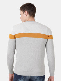 T-Base Men Grey & Orange Striped Pullover