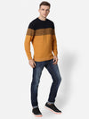 T-Base Men Mustard & Black Striped Colourblocked Cotton Pullover