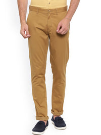 T-Base Men Tan Tapered Fit Easy Wash Chinos Trousers