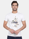 T-Base Men White Printed Cotton T-Shirt