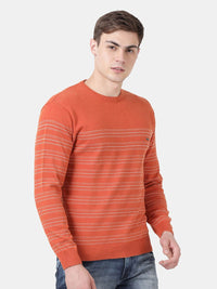 T-Base Men Orange Striped Sweater