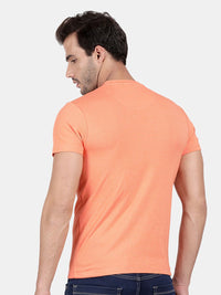 T-Base Men Coral Solid Cotton Slim Fit T-Shirt