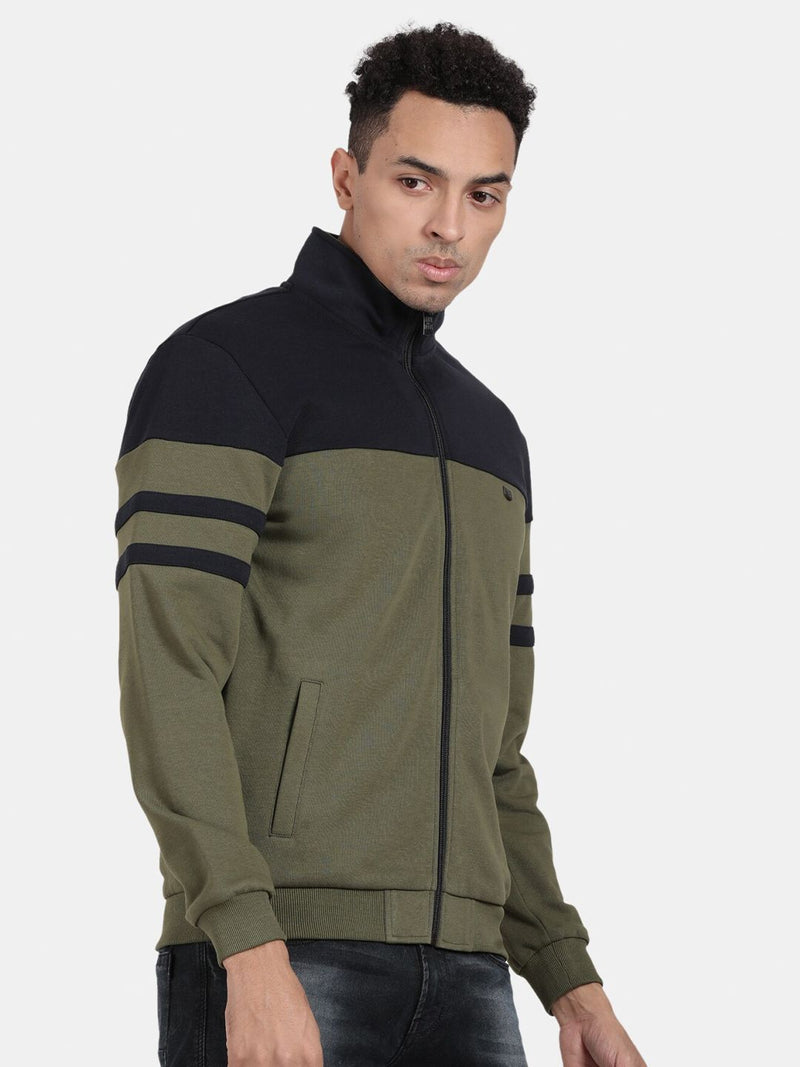 T-Base Mock Collar Colourblocked Front Open Sweatshirt