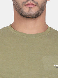 T-Base Men Olive Green Solid Slim Fit Cotton T-Shirt