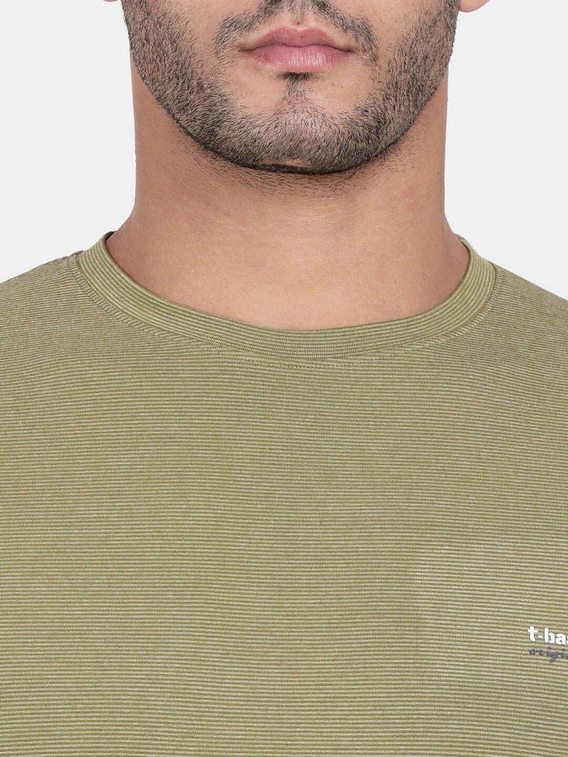 T-Base Men Olive Green Solid Slim Fit Cotton T-Shirt