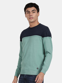 Crew Neck Full Sleeve Ocean Wave Color Blocked Pullover