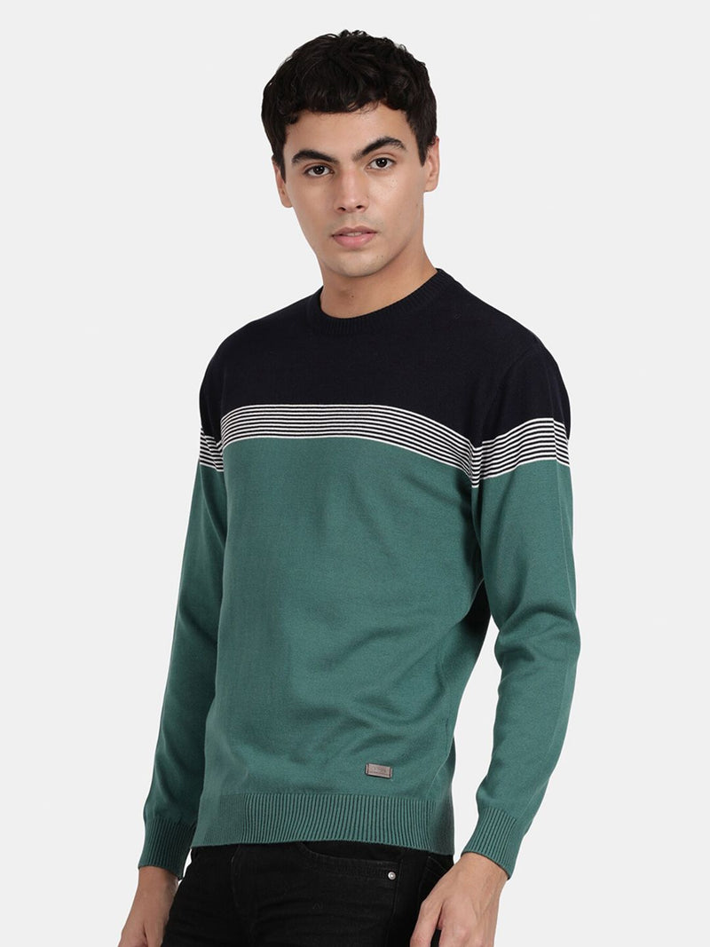 Crew Neck Full Sleeve Alpine Green Color Blocked Pullover