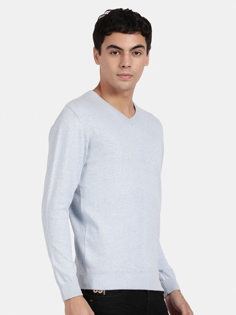 V Neck Aqua Melange Full Sleeve Pullover