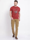 T-Base Men Khaki Brown Tapered Fit Solid Cargos