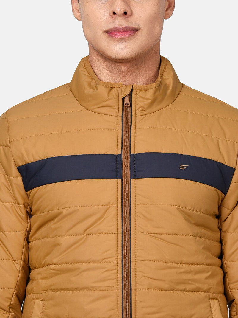 T-base Men Yellow Colourblocked Lightweight Puffer Jacket