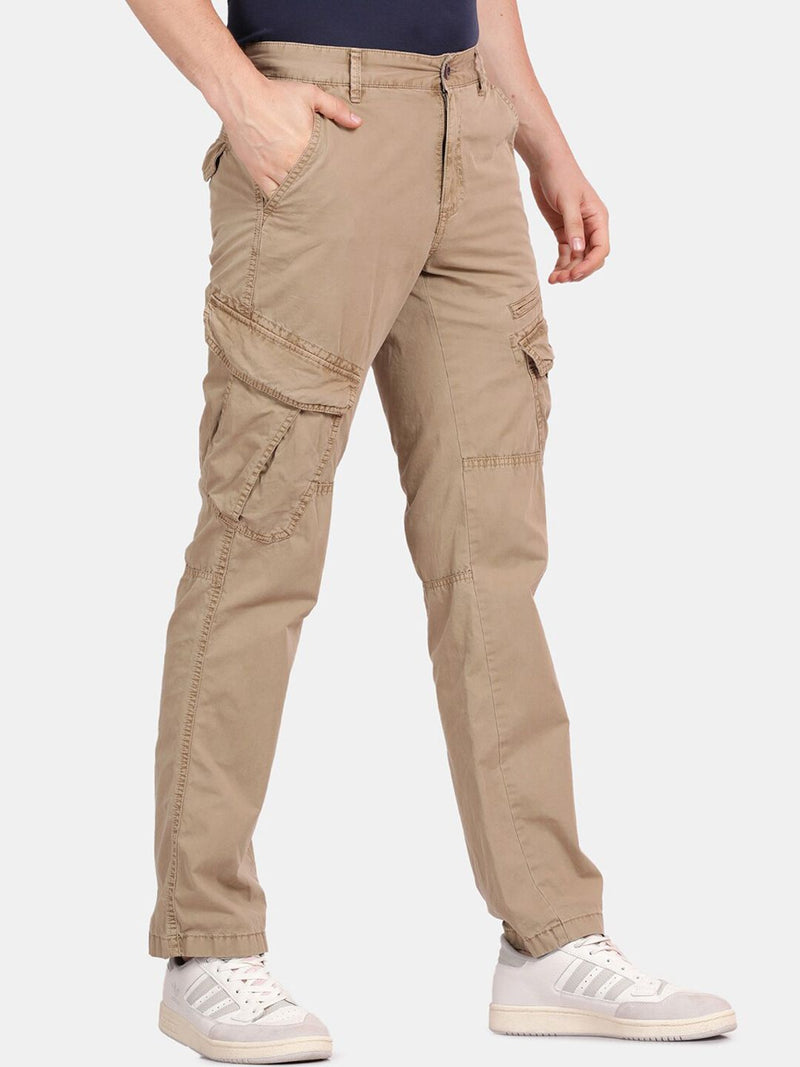 T-Base Men Regular Fit Mid-Rise Cotton Cargos Trousers