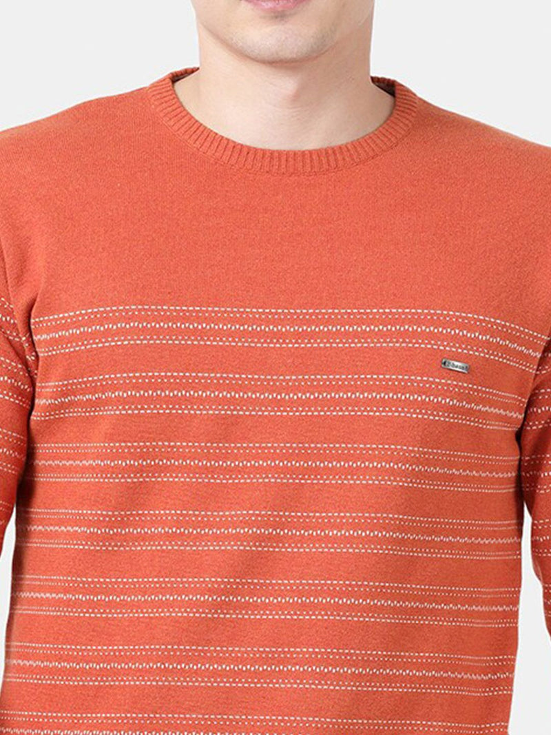 T-Base Men Orange Striped Sweater