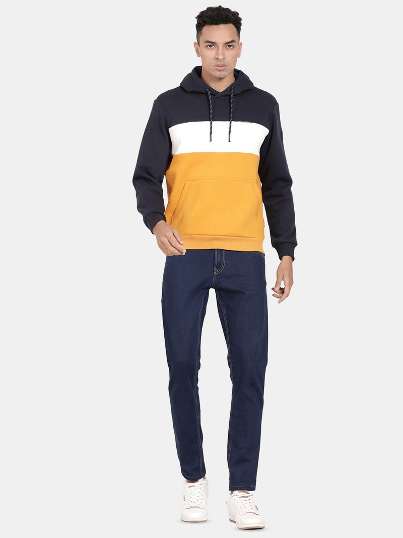 T-Base Colourblocked Hooded Cotton Sweatshirt