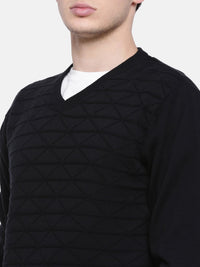 T-Base Men Black Self Design Sweater