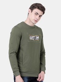 T-Base Men Olive Green Printed Sweatshirt