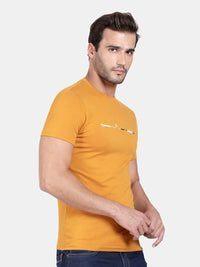 T-Base Men Yellow Striped Slim Fit Cotton T-Shirt