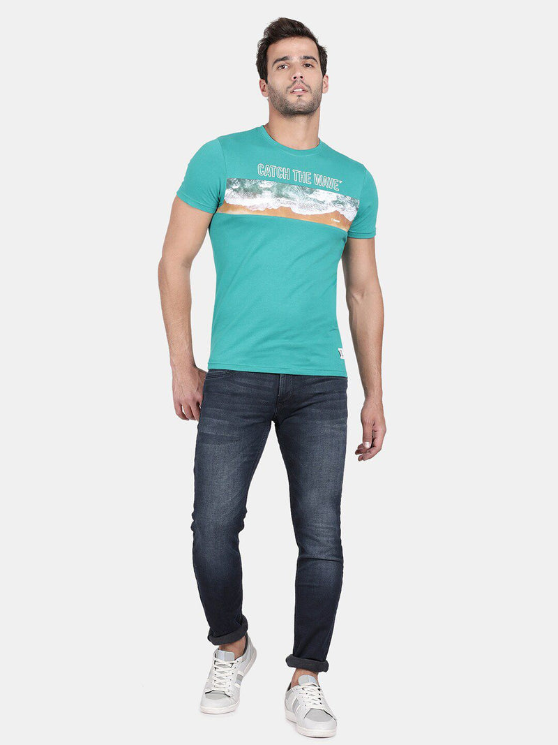 T-Base Men Green Printed T-Shirt