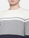 T-Base Men Off-White & Grey Colourblocked Sweater