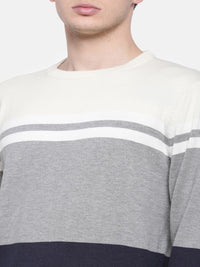 T-Base Men Off-White & Grey Colourblocked Sweater