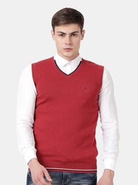 T-Base Men Red Half Sleeve Sweater Vest