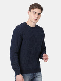 T-Base Men Blue Checked Round Neck Pullover Sweater