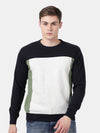 T-Base Men'S Bronze Green Melange Stylized Cotton Crewneck Sweater