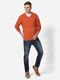 T-Base Men Rust Solid Cotton Pullover