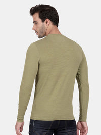 T-Base Men Olive Green Solid Slim Fit Cotton T-Shirt