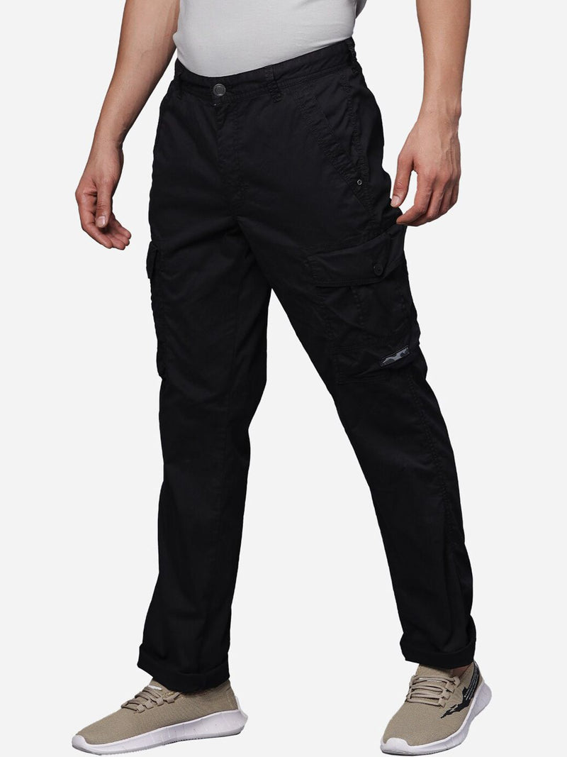 Black Solid Cargo Pants