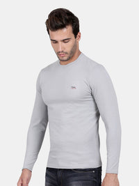 T-Base Men Grey Solid Cotton T-Shirt