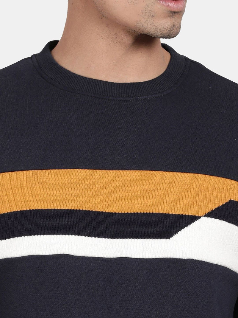 T-Base Striped Round Neck Pullover Sweatshirt