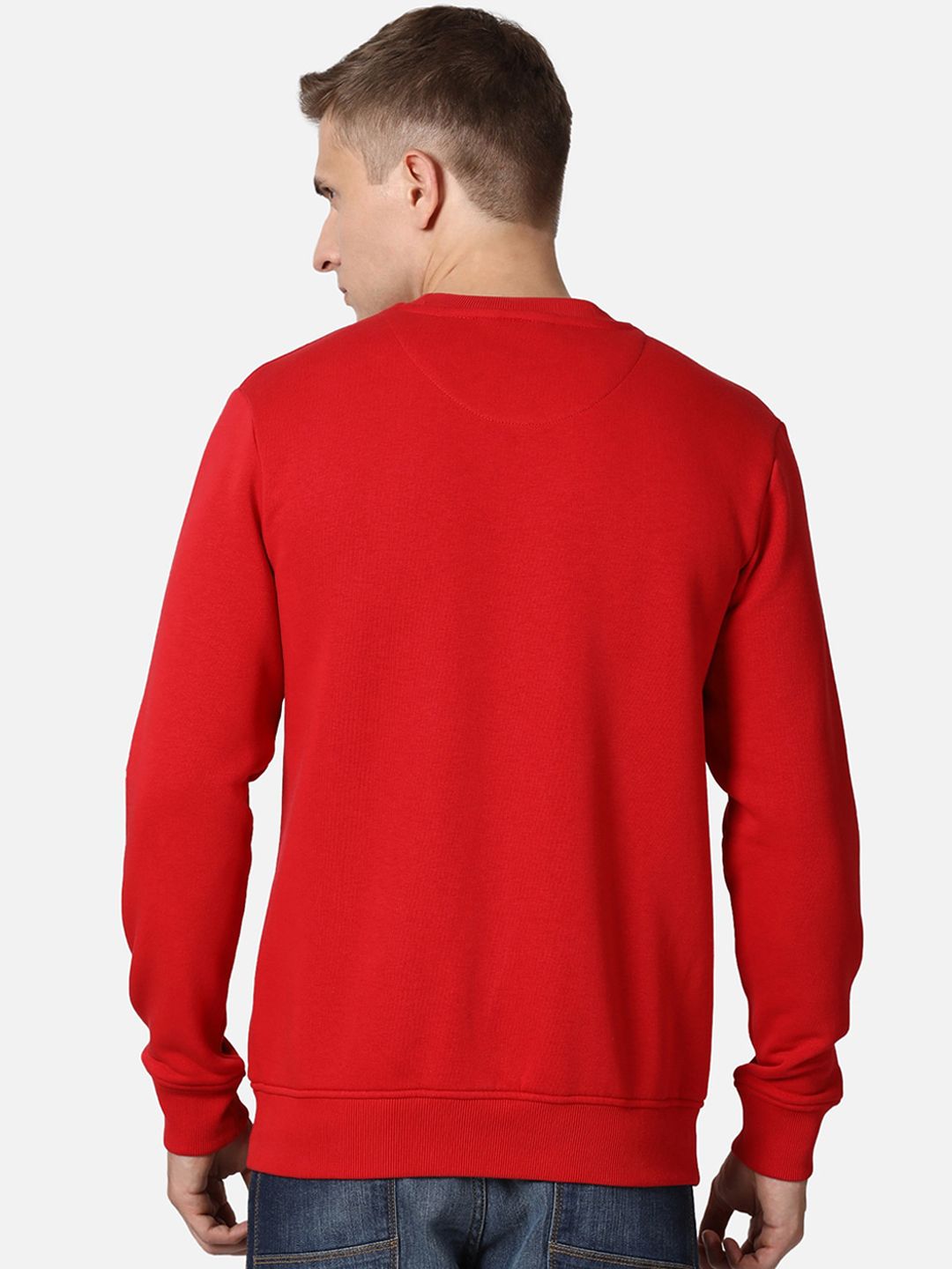 T-Base Men Red Graphic Printed Cotton Pullover Sweatshirt