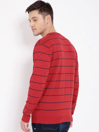 T-Base Men Orange & Blue Striped Pullover Sweater